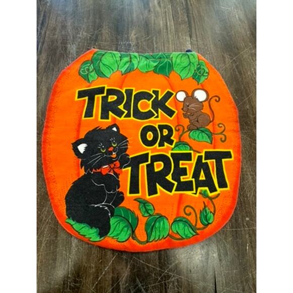 Unknown Other - Halloween Candy Bag, VINTAGE, Handmade,Pumpkin, Cat,Mouse,Happy